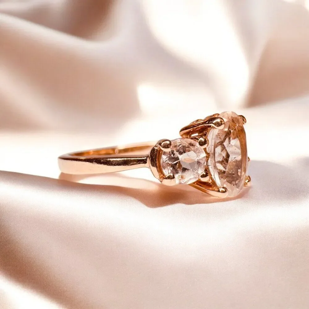 10K Rose Gold- Natural Morganite Ring - 1/2CTTW -Sz 7- Oval Cut Three Stone-2.4g
